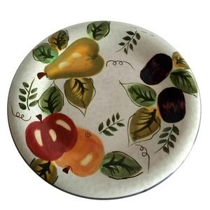 Vtg Oneida Stoneware Round Fruit Dessert Salad Plate 8" Hand Paint Discontinued
